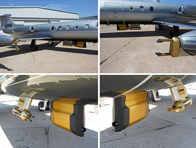 Photographs showing details of external sensors installed on the SPEC Learjet.